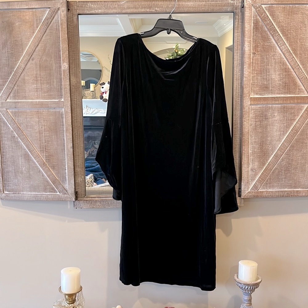 The Limited Black Dress Velvety Velour Bell Waterfall Sleeve Womens 2X New